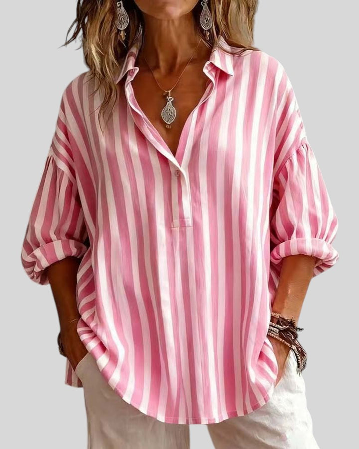 Ashley Relaxed Striped Collar Blouse – Effortless Everyday Chic