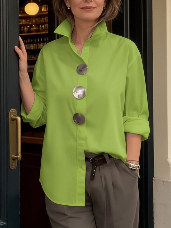 Sienna Statement-Button Stand-Collar Blouse