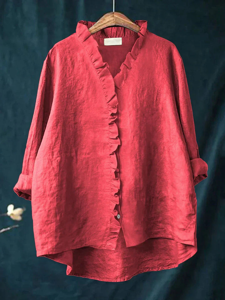 Ella - Cotton & Linen Ruffle Shirt - Effortless, Breezy Elegance