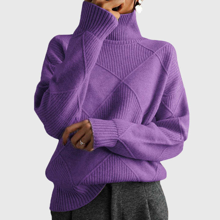 Angela - Sleek Modern Geometric Turtleneck Knit Sweater