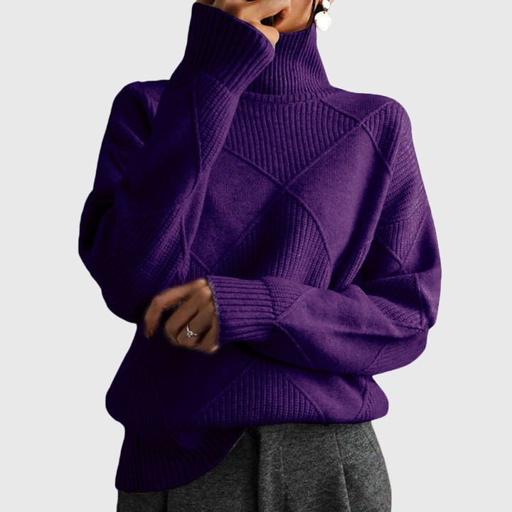 Angela - Sleek Modern Geometric Turtleneck Knit Sweater