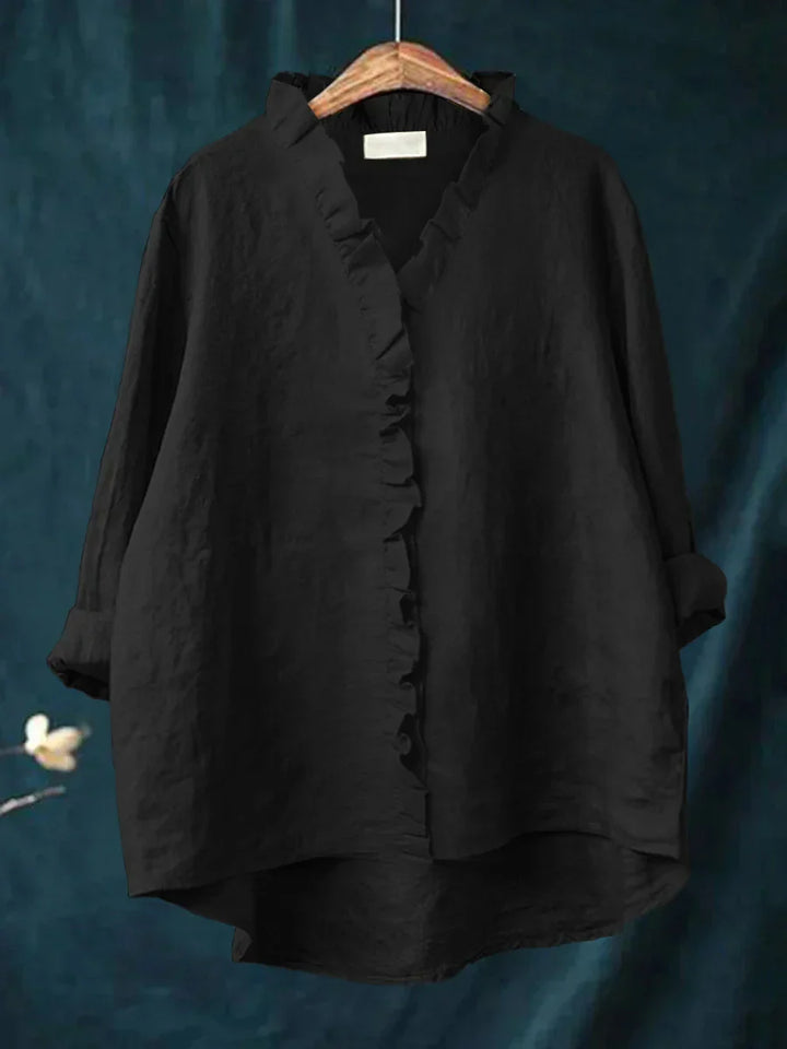 Ella - Cotton & Linen Ruffle Shirt - Effortless, Breezy Elegance