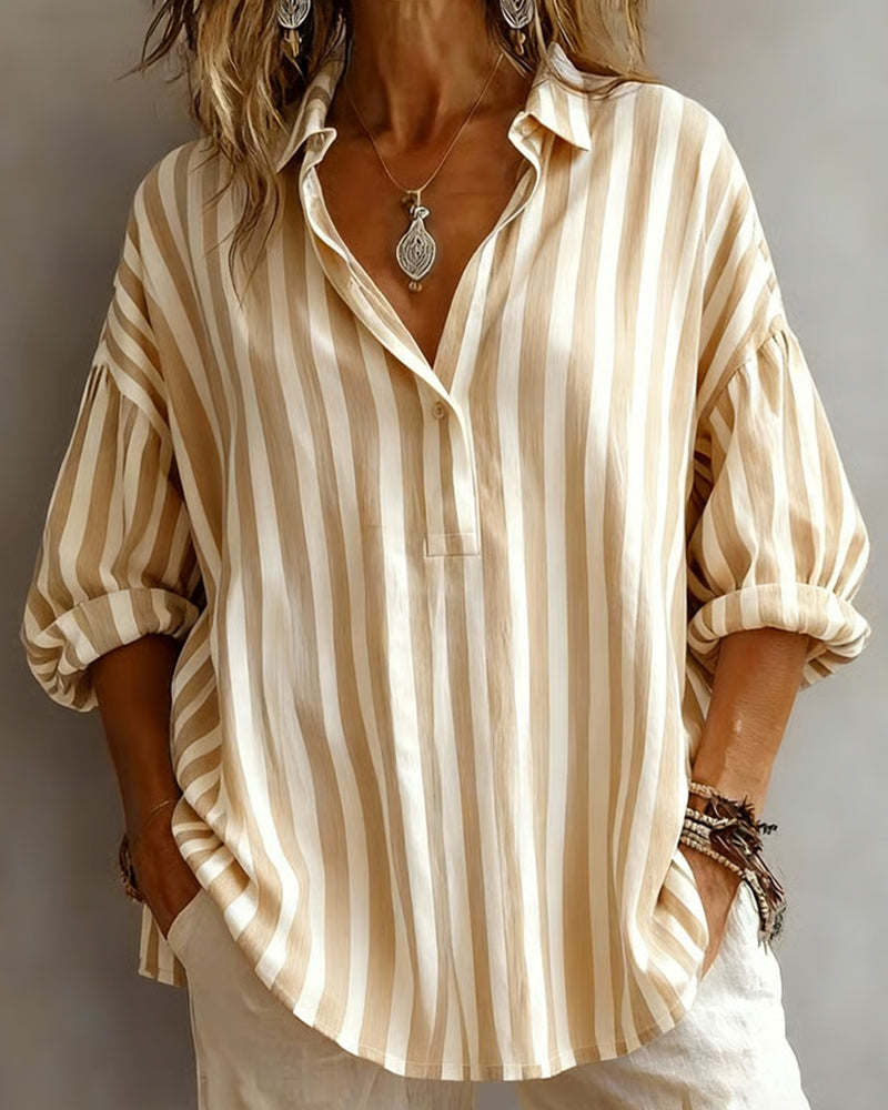 Ashley Relaxed Striped Collar Blouse – Effortless Everyday Chic