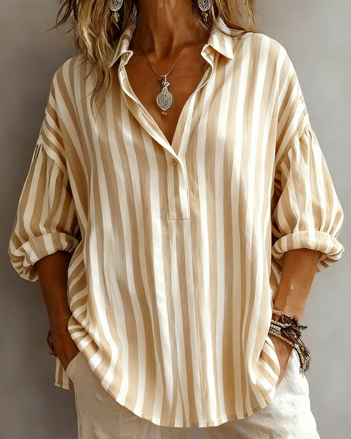 Ashley Relaxed Striped Collar Blouse – Effortless Everyday Chic