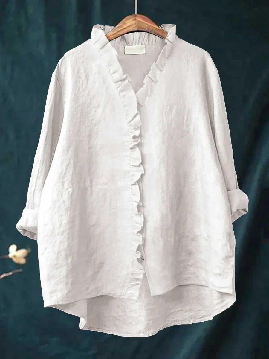 Ella - Cotton & Linen Ruffle Shirt - Effortless, Breezy Elegance