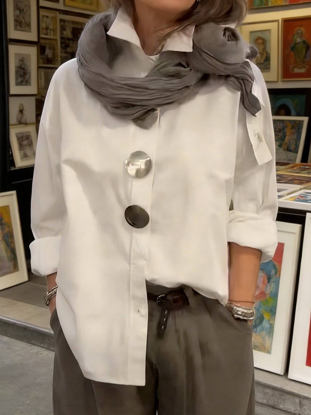 Sienna Statement-Button Stand-Collar Blouse
