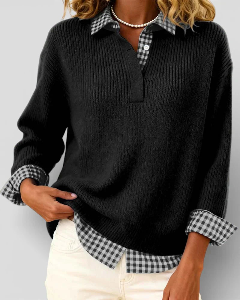Talia Knit Sweater & Checkered Shirt
