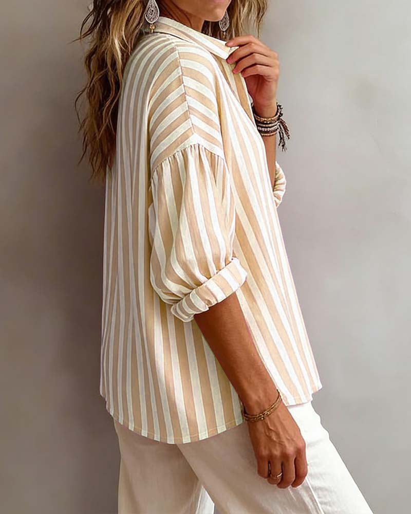 Ashley Relaxed Striped Collar Blouse – Effortless Everyday Chic
