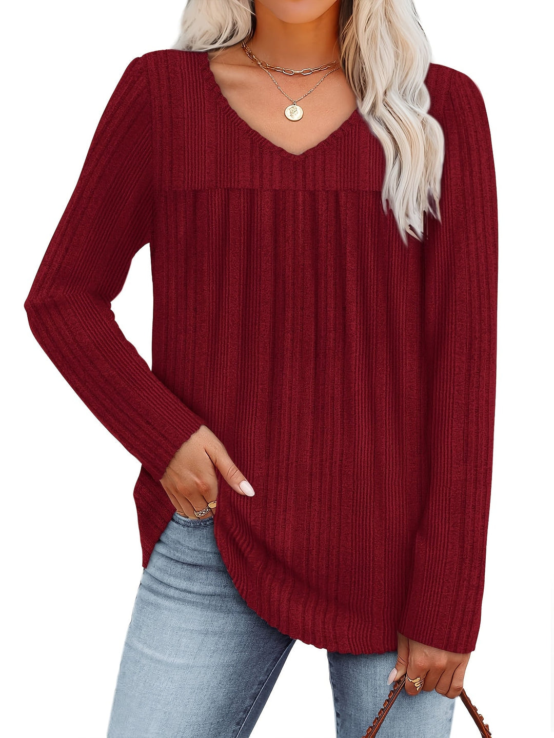 Helle™ | Light knit blouse with V-neck