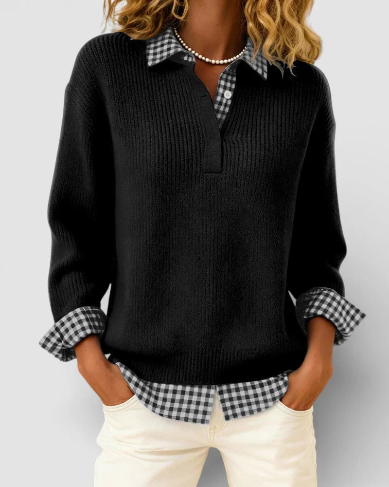 Talia Knit Sweater & Checkered Shirt