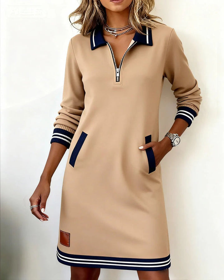 Lorena Zip Collar Sweatshirt Dress – Cozy, Modern Comfort
