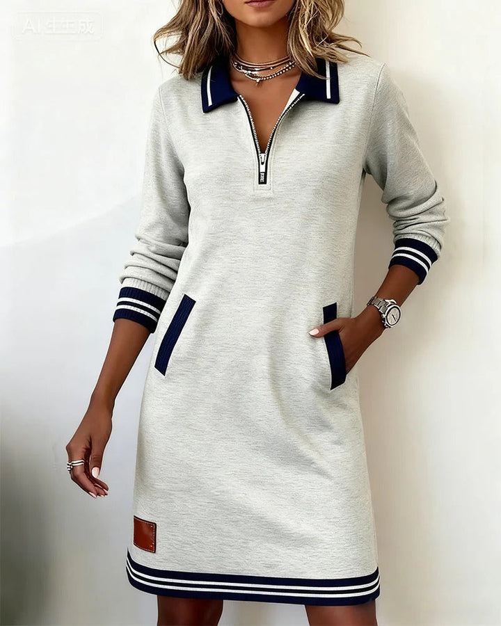 Lorena Zip Collar Sweatshirt Dress – Cozy, Modern Comfort