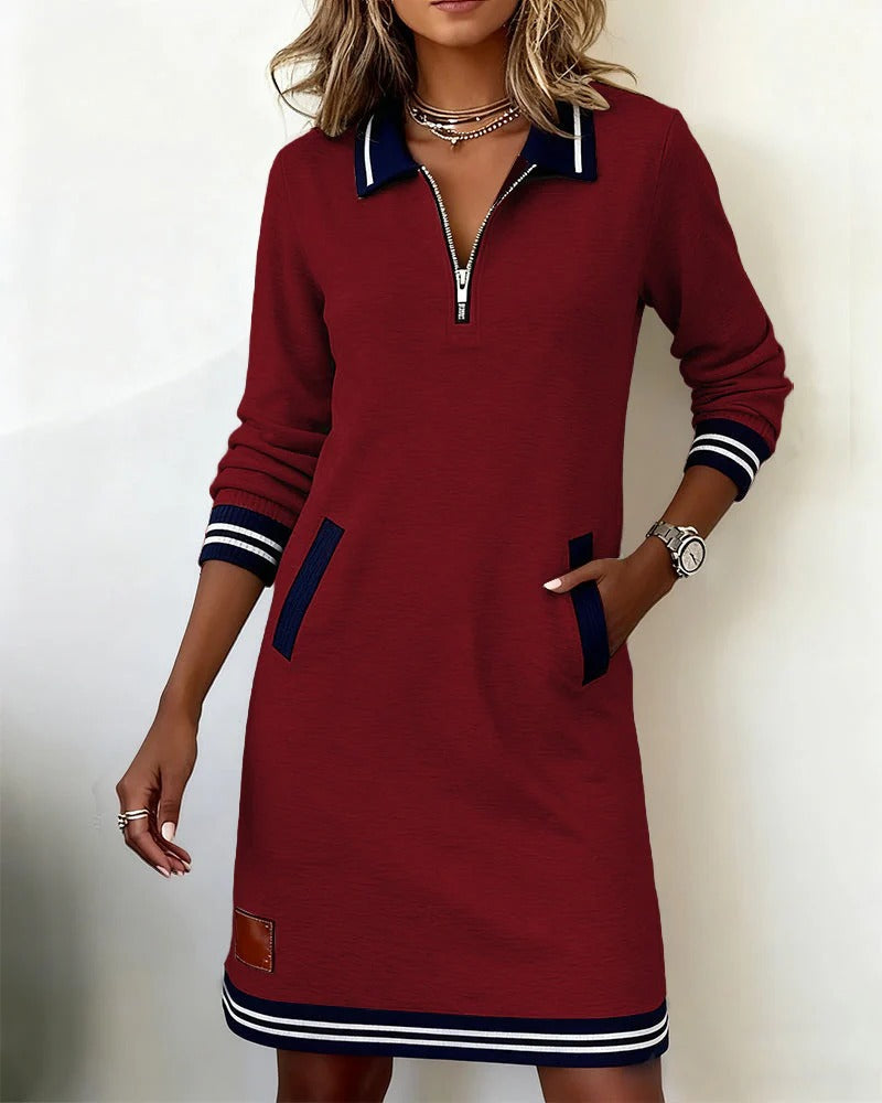 Lorena Zip Collar Sweatshirt Dress – Cozy, Modern Comfort