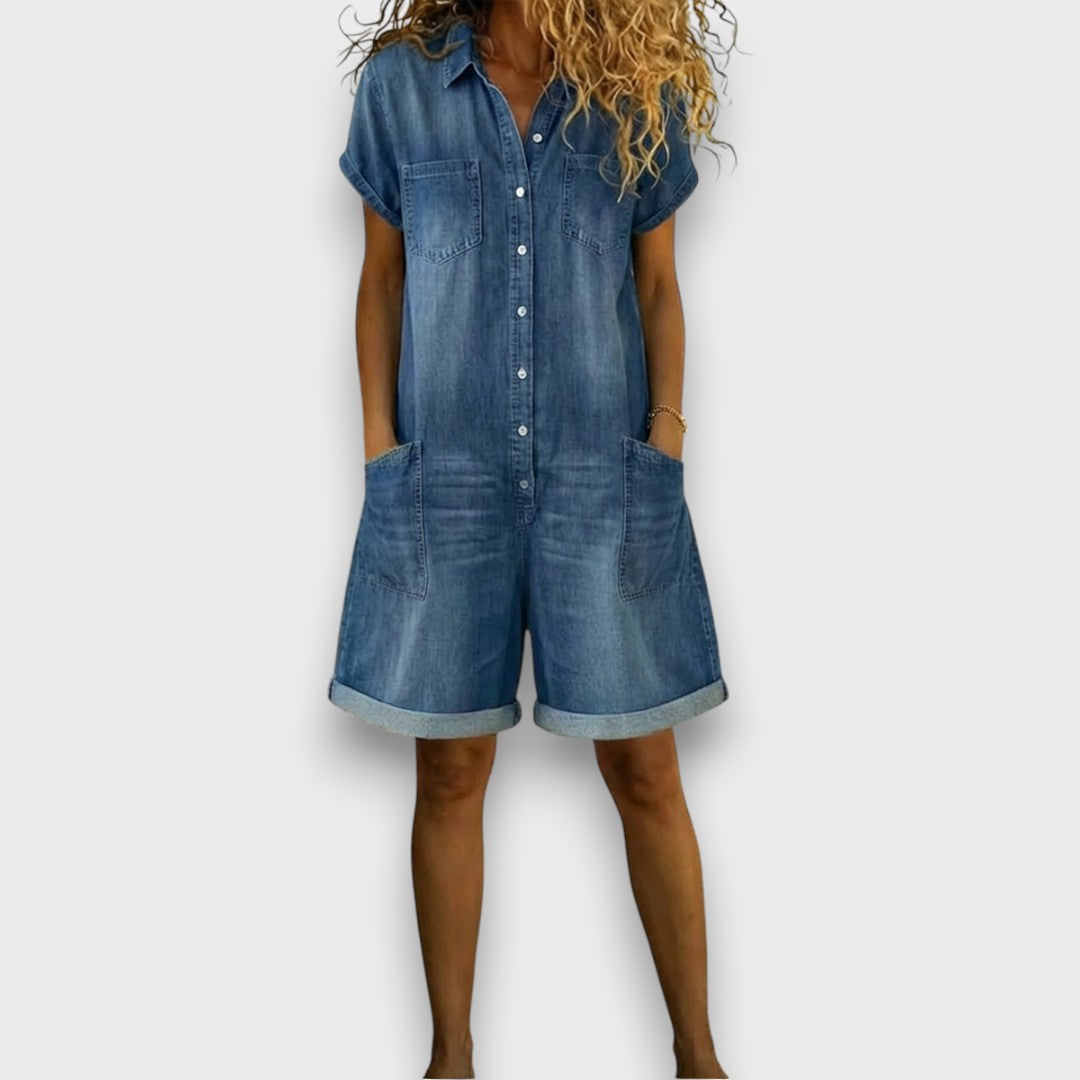 Saylor Vintage Short Overalls in Cotton Denim-Look