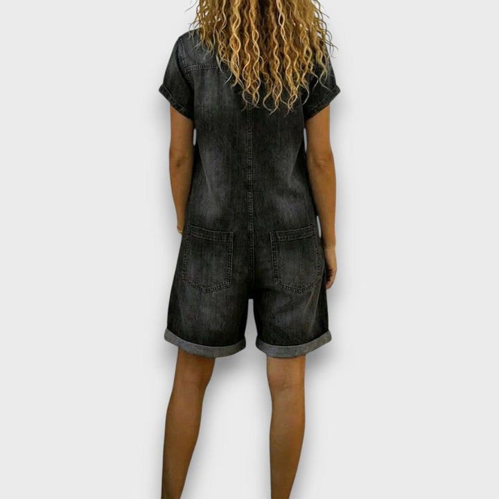 Saylor Vintage Short Overalls in Cotton Denim-Look