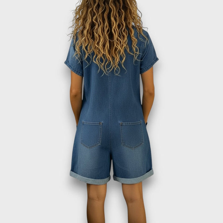 Saylor Vintage Short Overalls in Cotton Denim-Look