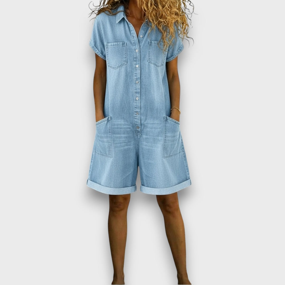 Saylor Vintage Short Overalls in Cotton Denim-Look