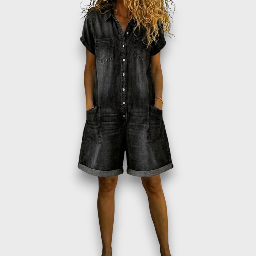 Saylor Vintage Short Overalls in Cotton Denim-Look