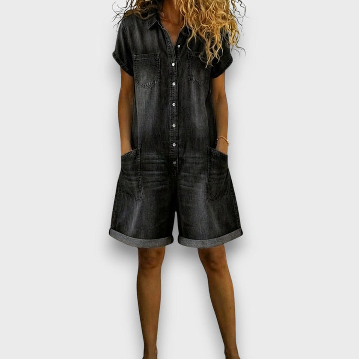 Saylor Vintage Short Overalls in Cotton Denim-Look