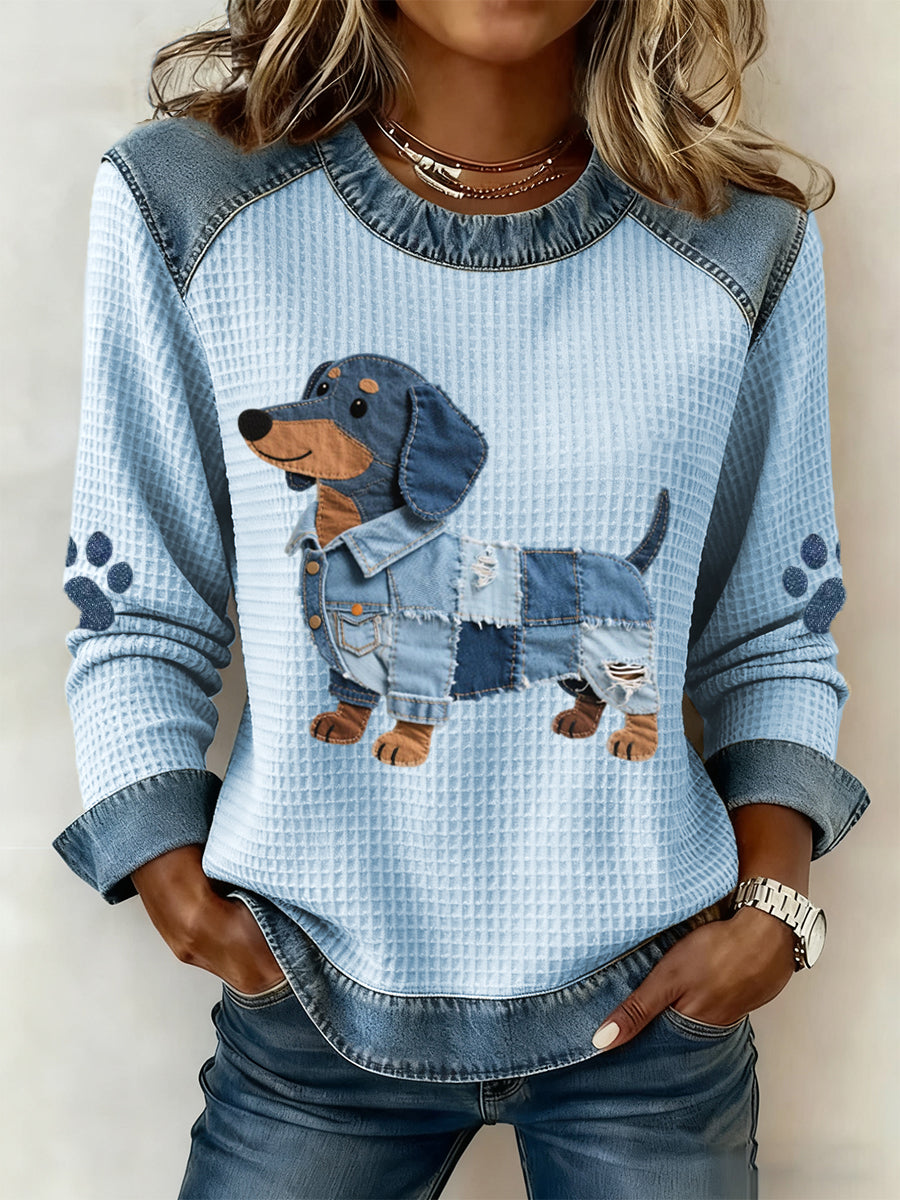 Calyné | Soft Patchwork Blouse with Puppy Pattern