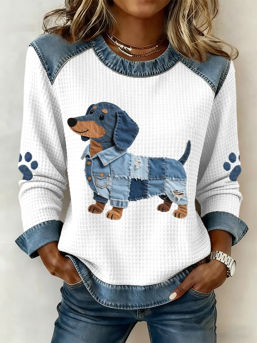 Calyné | Soft Patchwork Blouse with Puppy Pattern